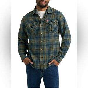 Wrangler Heritage Flannel Shirt: Dark Forest Heather: 2X